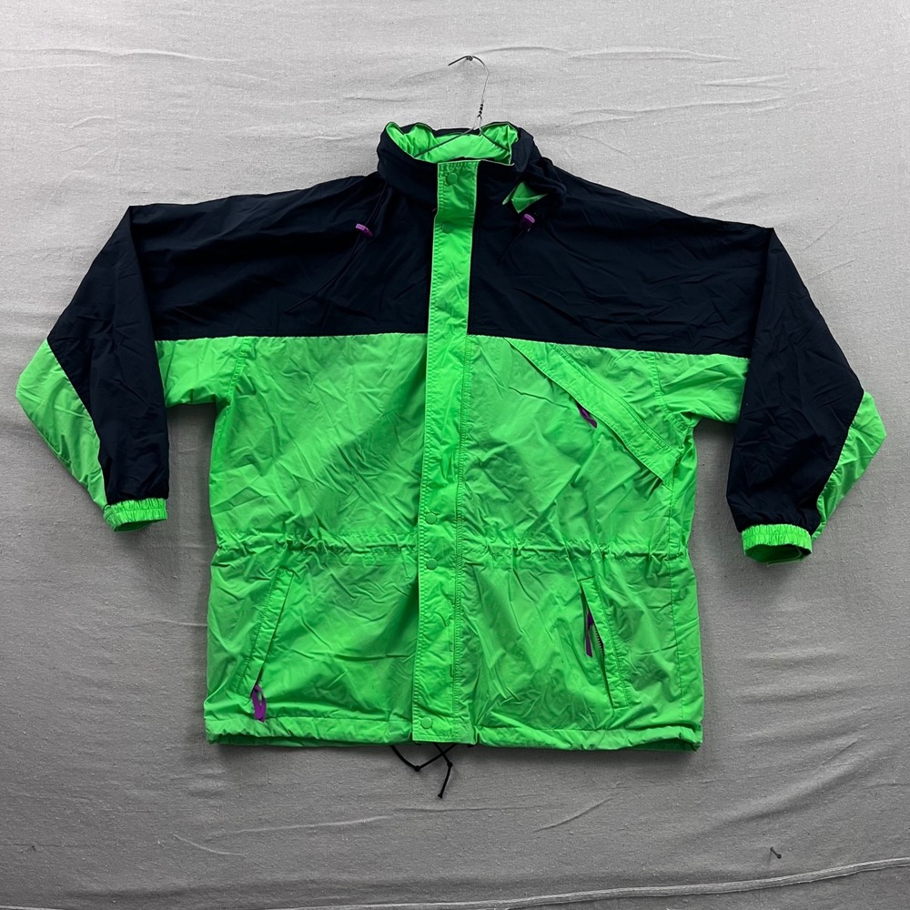 Vintage Gap Colorblock Windbreaker Jacket Black Neon Green Hooded Mens Large - Picture 3 of 7